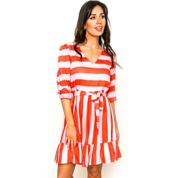 Gibsonlook Dresses & Skirts - NWT Gibsonlook Womens Blissful Blouson Sleeve Dress Pink Coral Ruffle Hem L